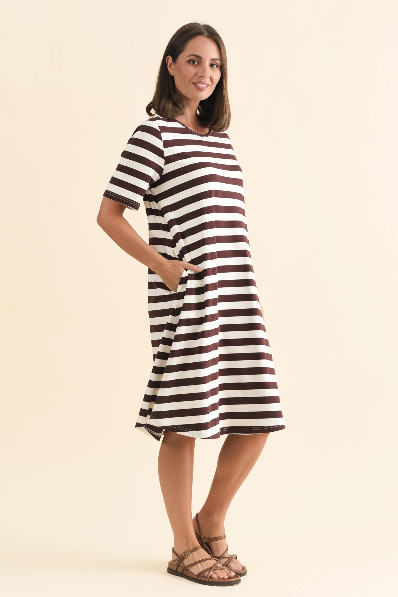 Eloise Brown Stripe Cotton Tee Dress - Image 3