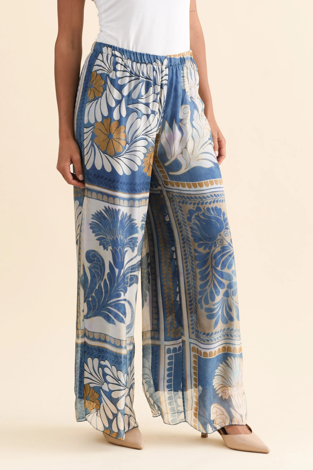 Enid Blue Botanical Silk Pants - Image 3