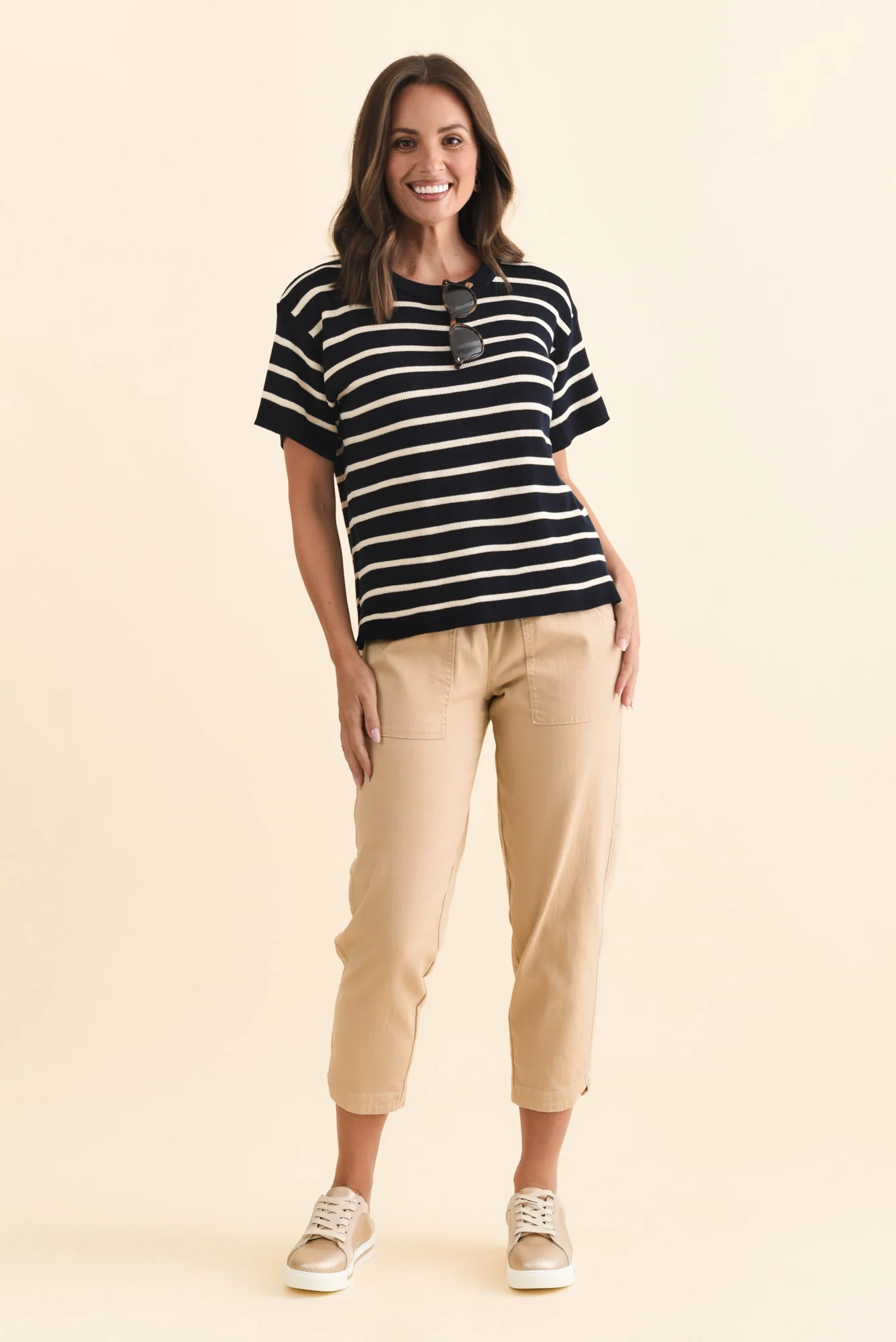 Fabian Navy Stripe Cotton Knit Top - Image 2