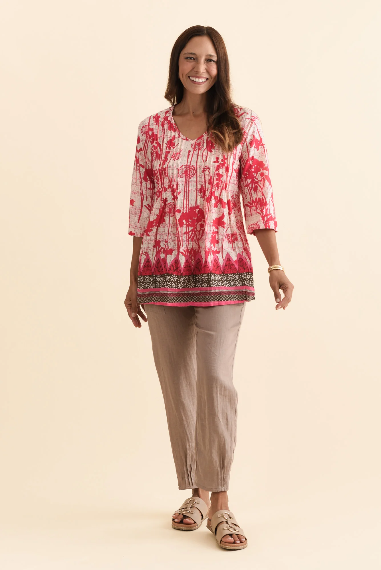 Fia Pink Dandelion Sleeved Crinkle Cotton Top - Image 3