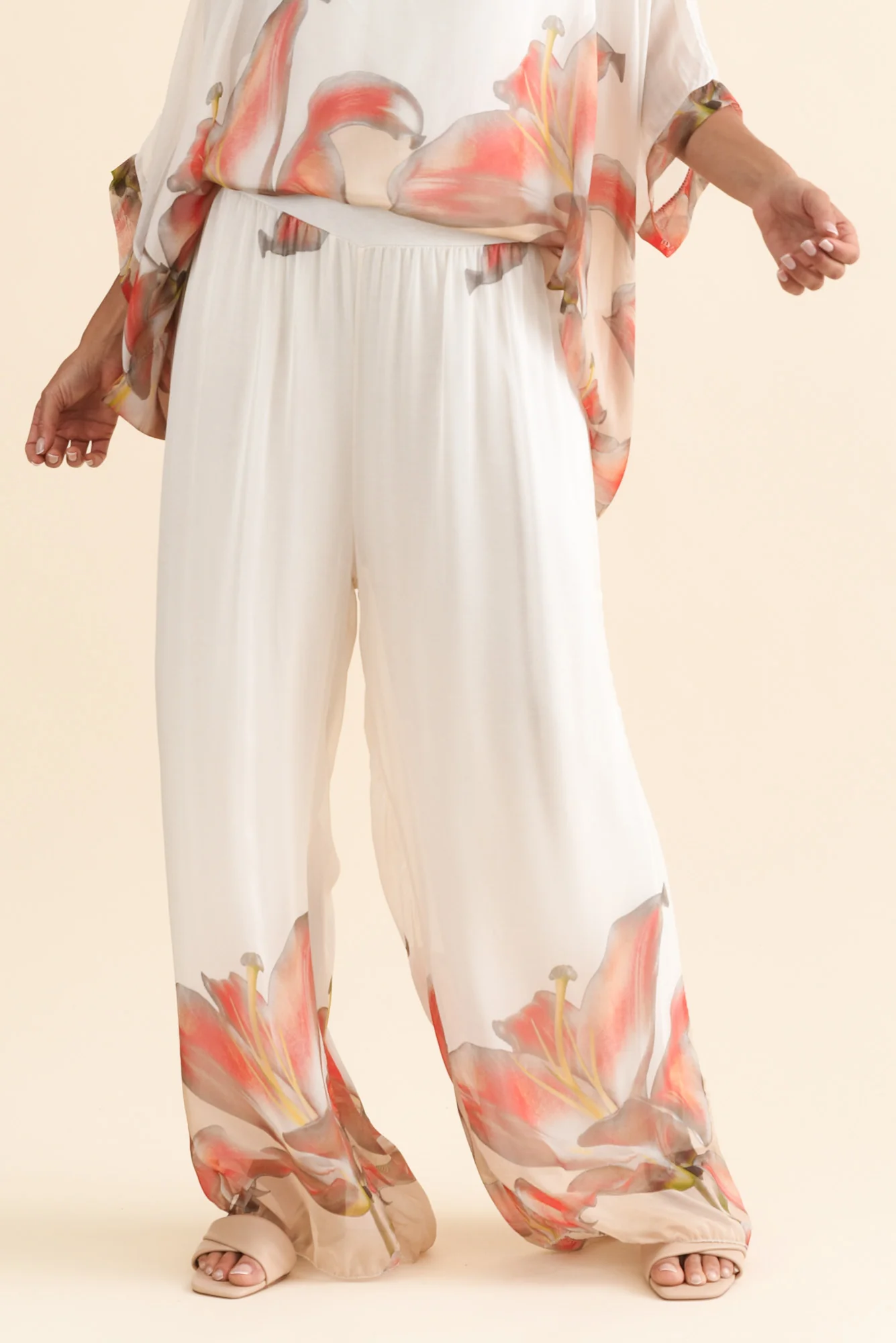 Figaro White Bloom Silk Pants