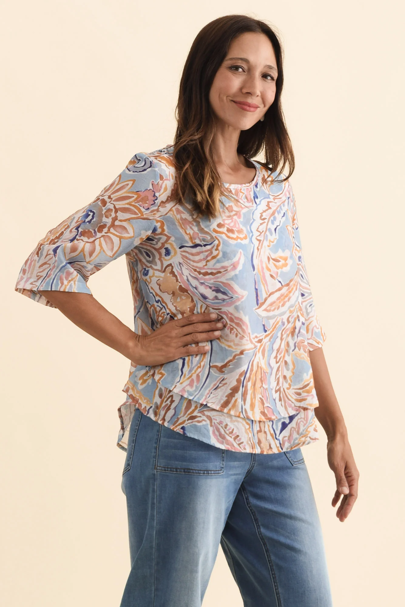 Folk Blue Fern Frill Top - Image 3
