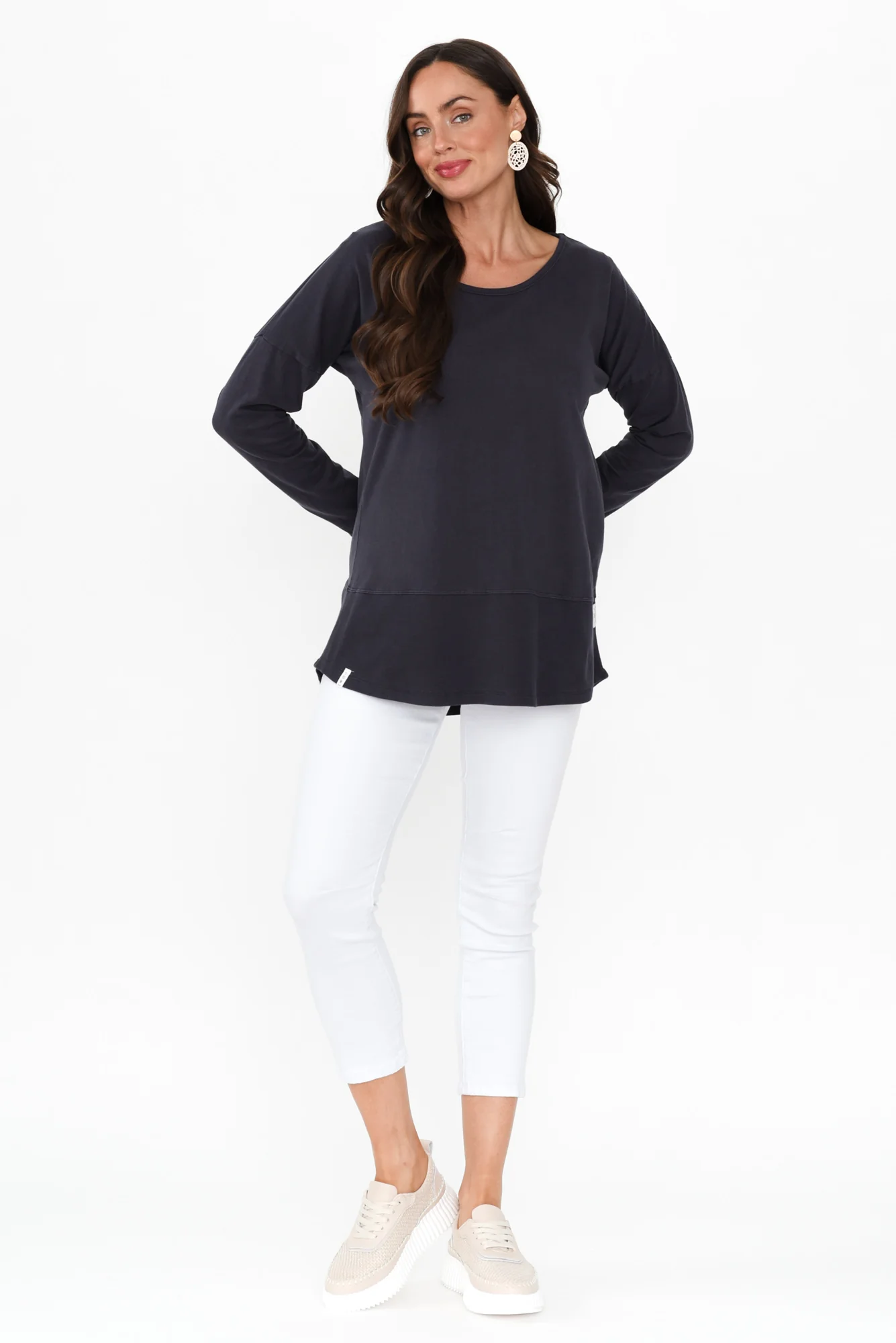 Fundamental Navy Cotton Rib Sleeved Top - Image 3