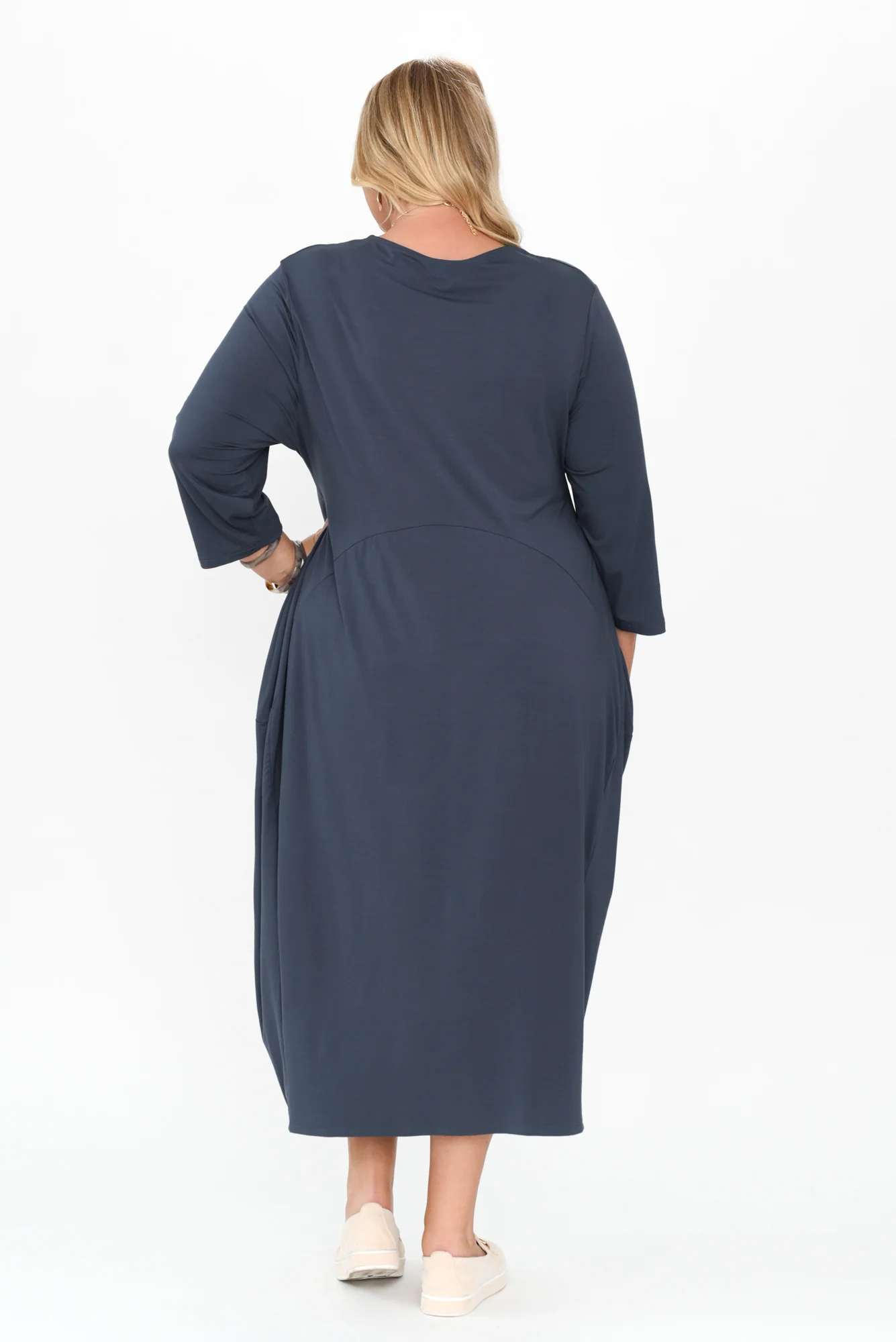 Glenda Blue Sleeved Crescent Dress - Image 10