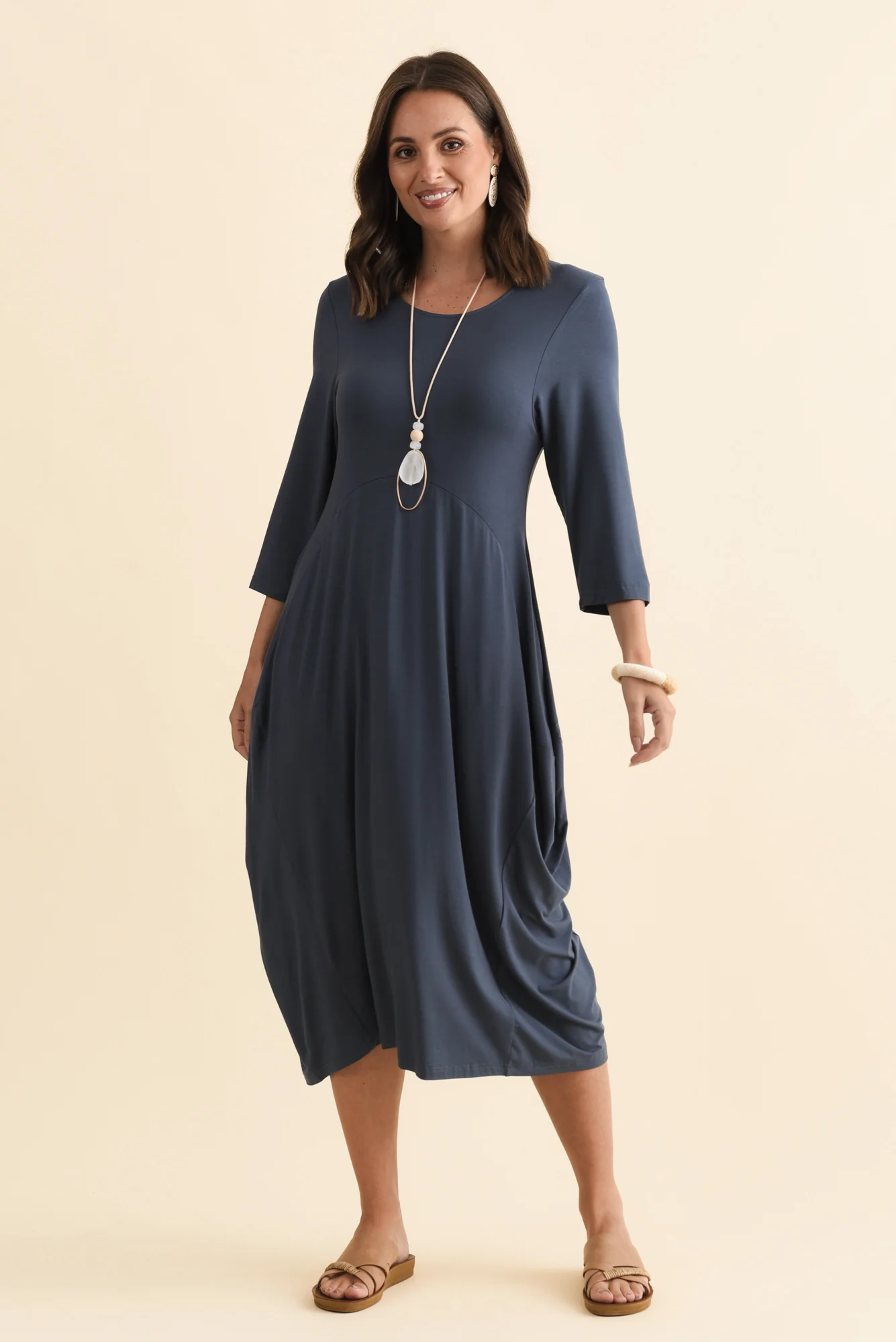 Glenda Blue Sleeved Crescent Dress - Image 5