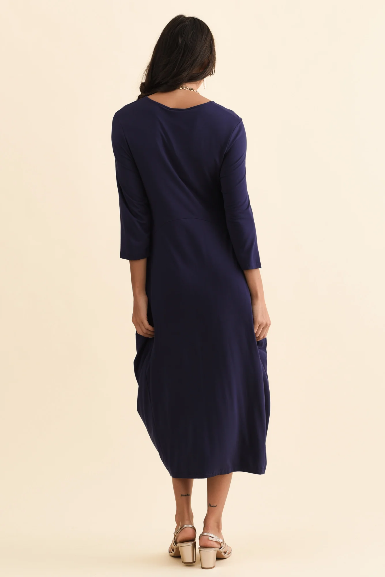 Glenda Navy Sleeved Crescent Dress - Image 4