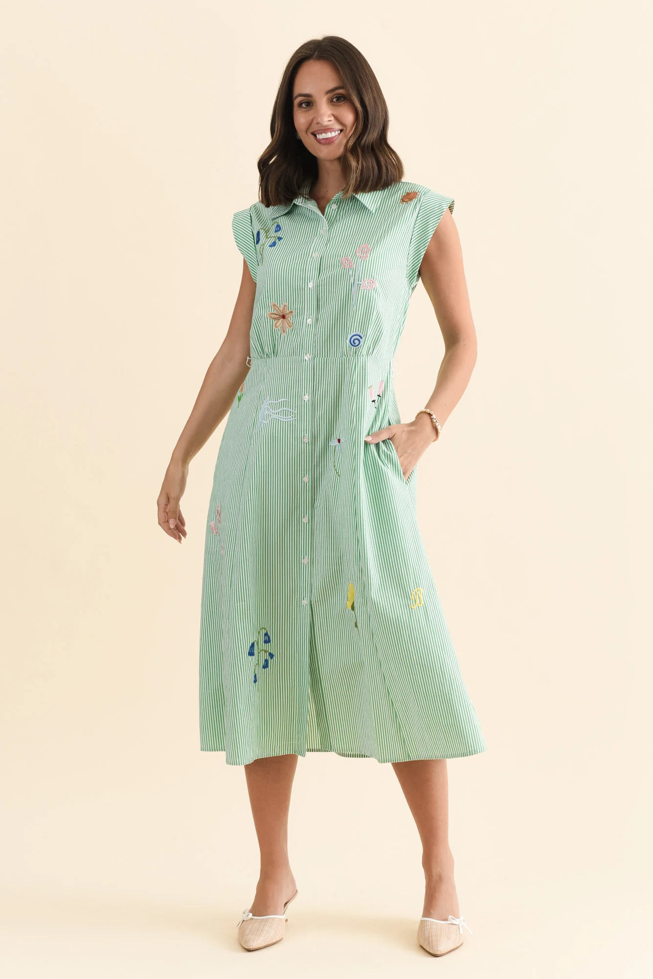 Gloria Green Stripe Cotton Tie Dress - Image 6