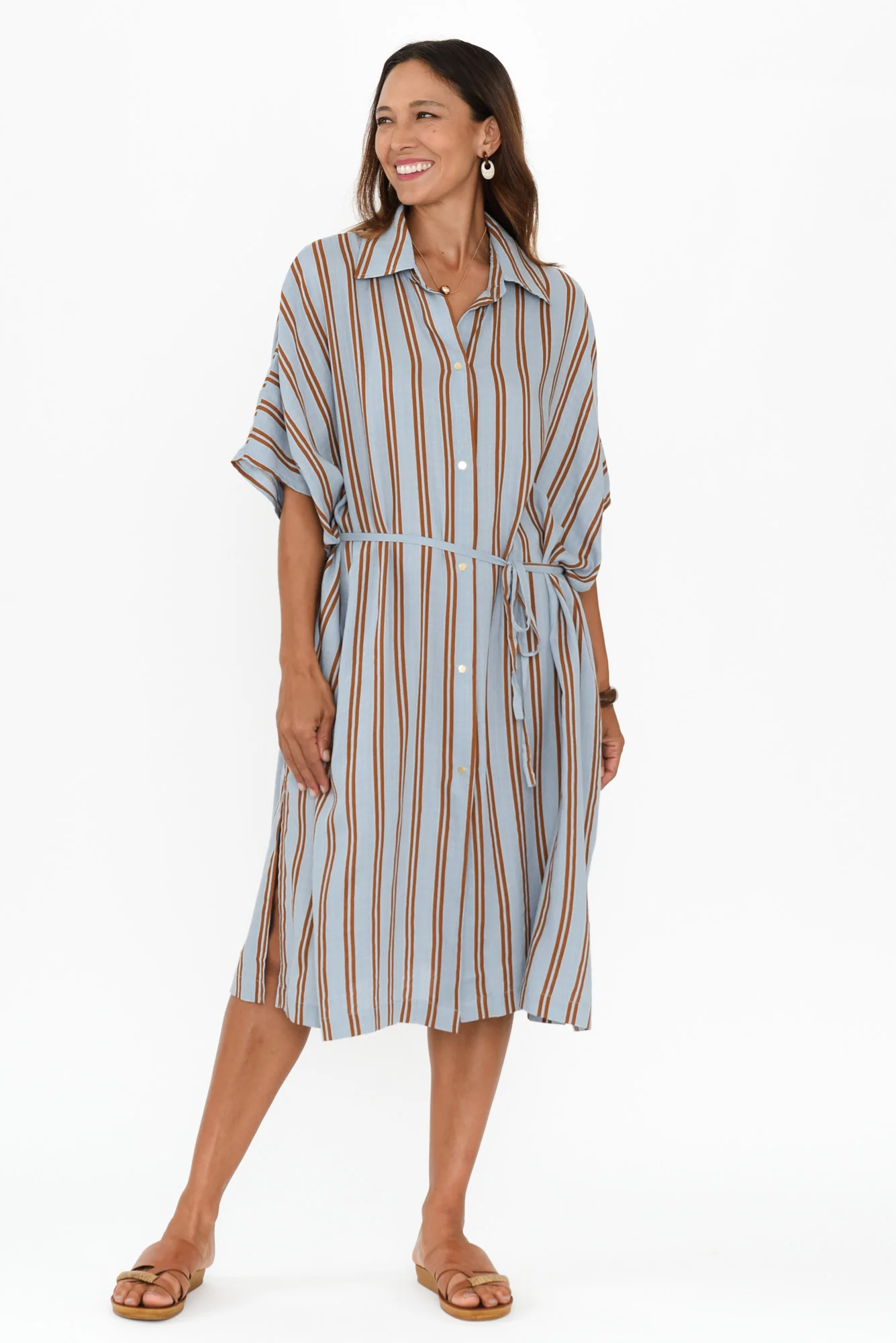 Grounded Blue Stripe Tie Dress - Image 6