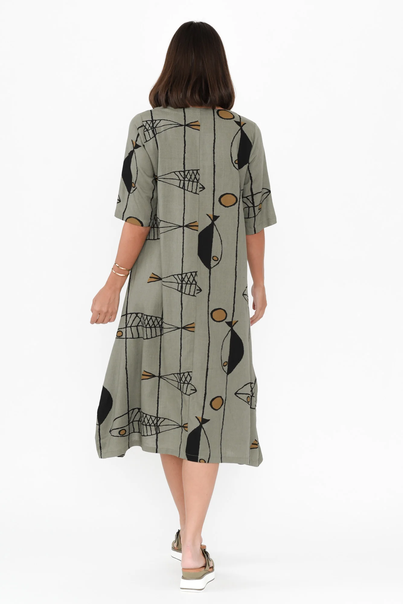 Hailee Khaki Sea Linen Cotton Dress - Image 4