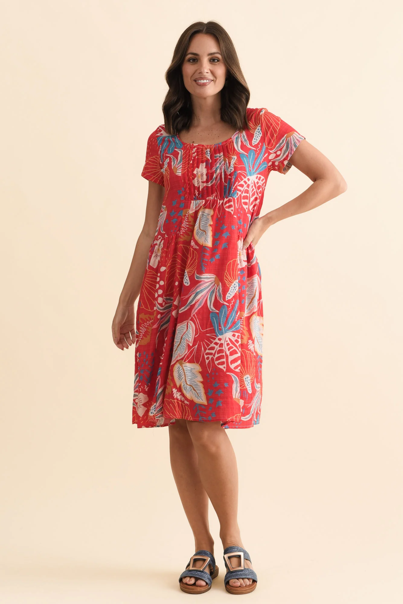 Hanoi Red Foliage Cotton Blend Dress - Image 6