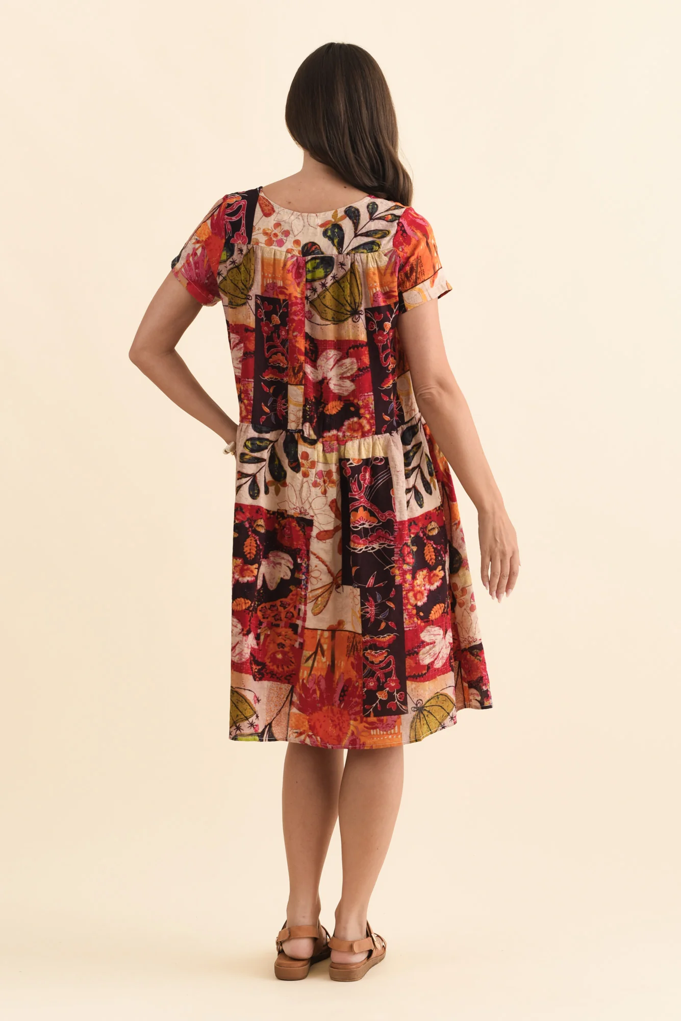Hanoi Red Mosaic Cotton Blend Dress - Image 4