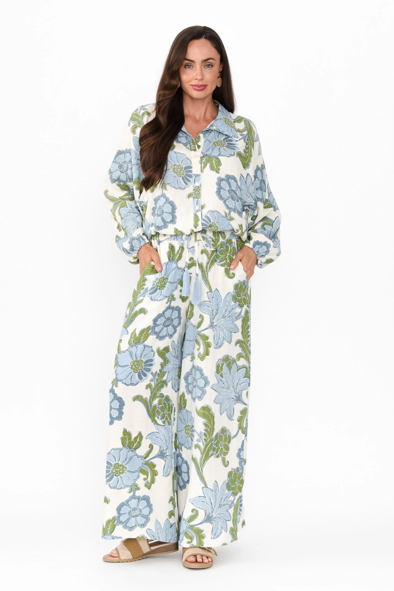 Hazel Blue Floral Linen Blend Shirt - Image 6