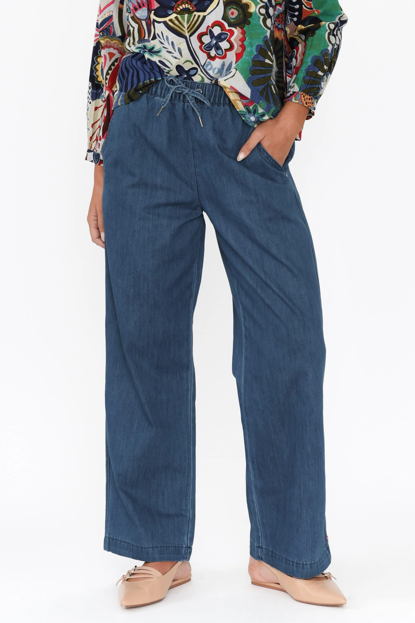 Helene Blue Denim Drawstring Pants - Image 2