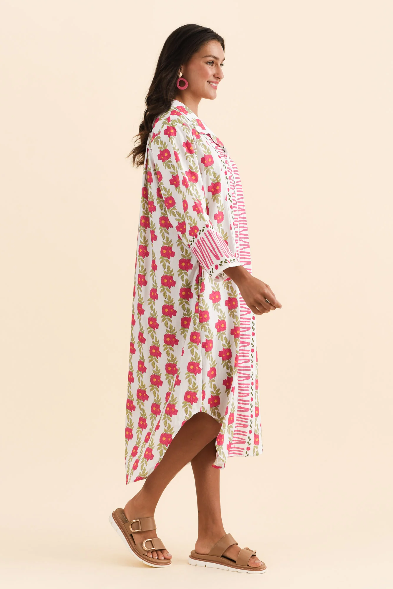 Ilena Pink Floral Cotton Shirt Dress - Image 3