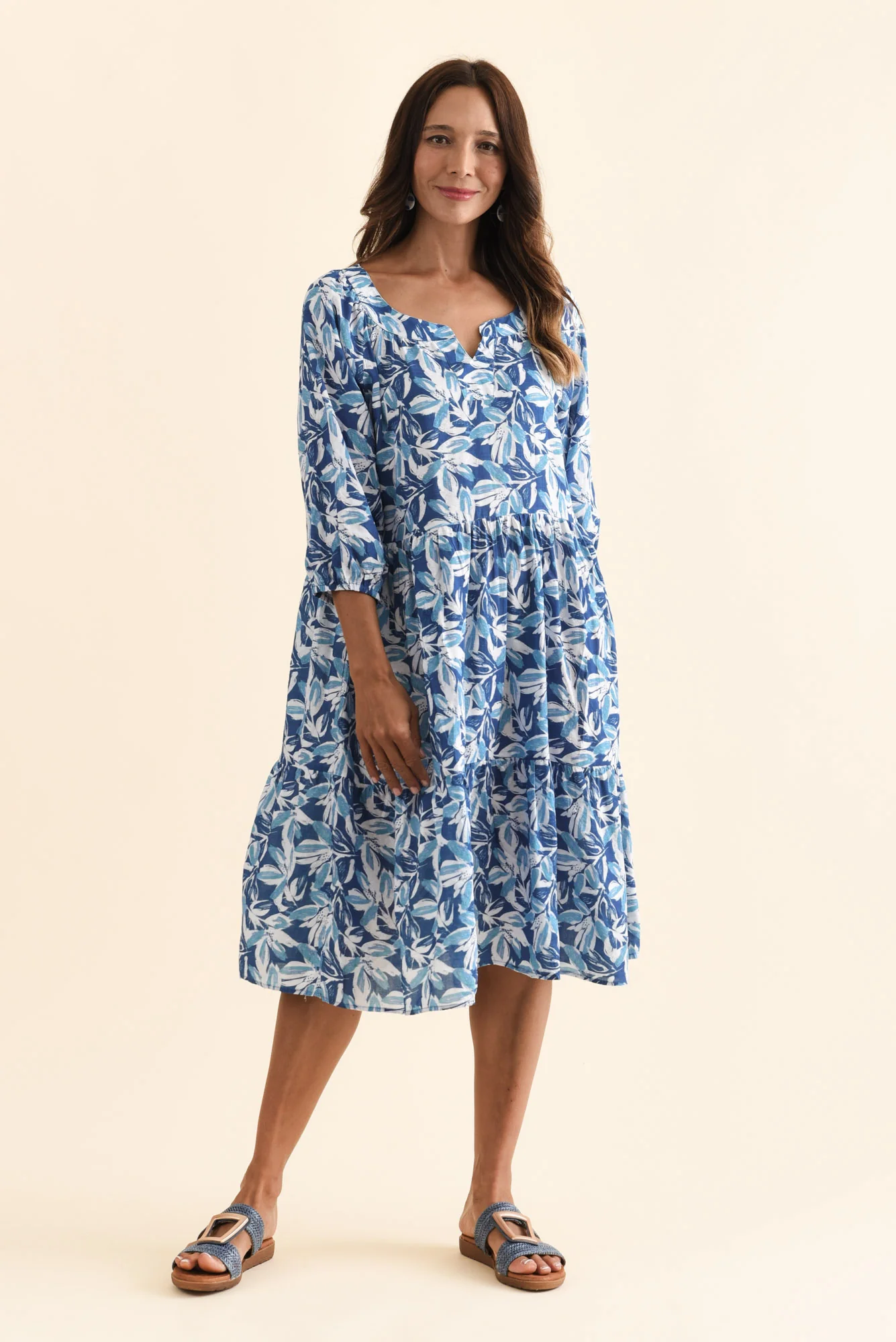 Irene Blue Leaf Cotton Blend Dress - Image 6