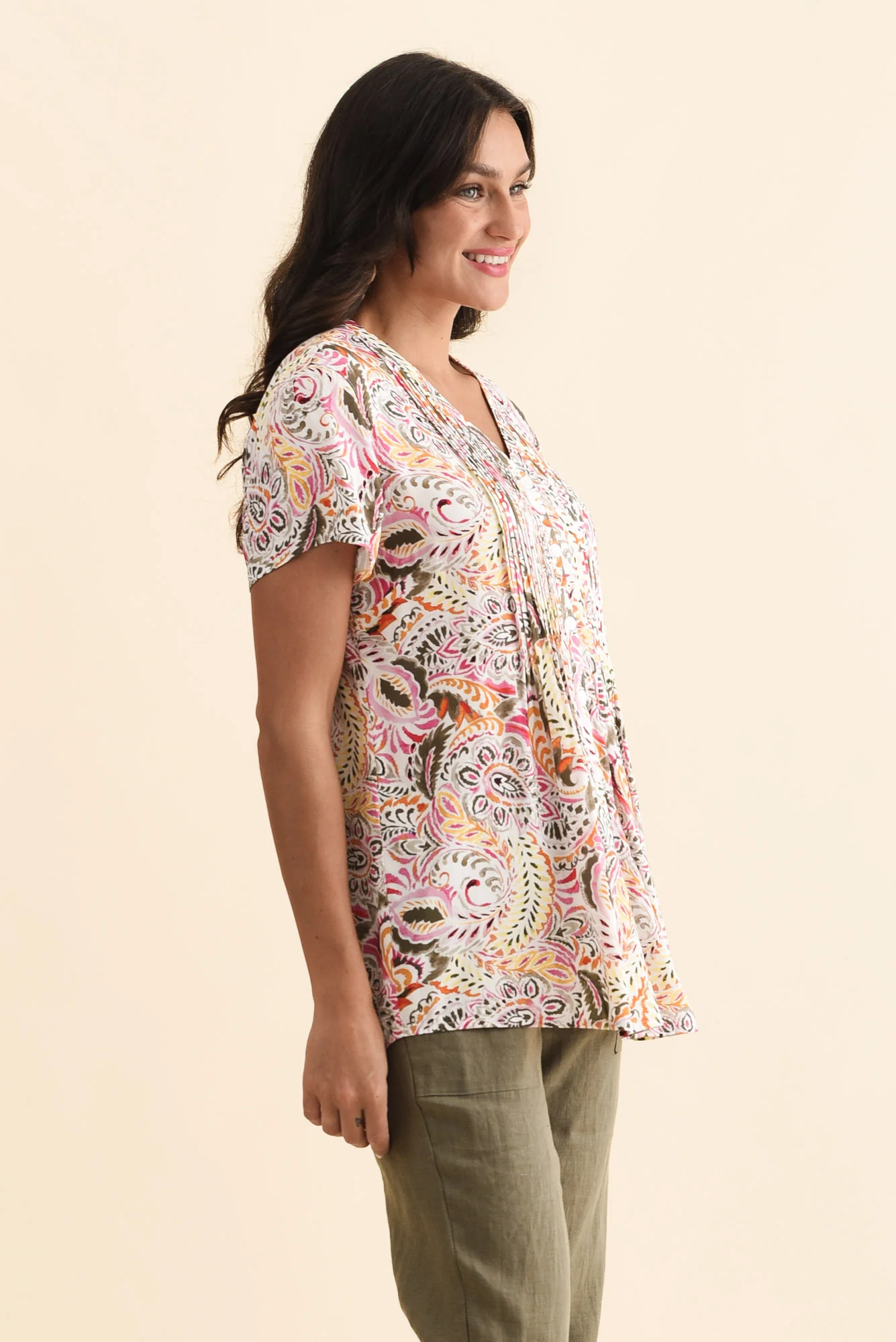 Isobel Orange Paisley Button Top - Image 3
