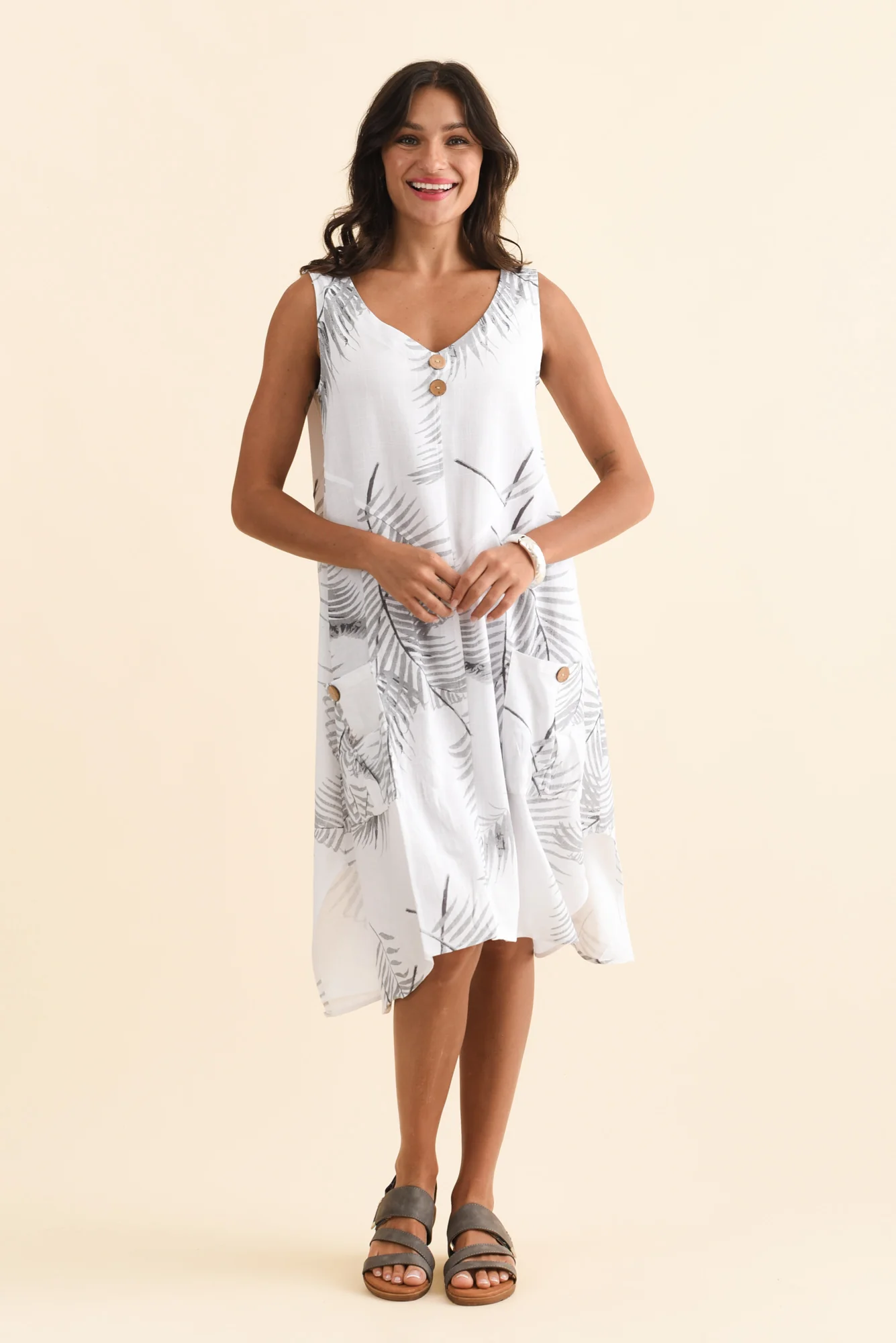 Jakine White Fern Linen Cotton Dress - Image 2