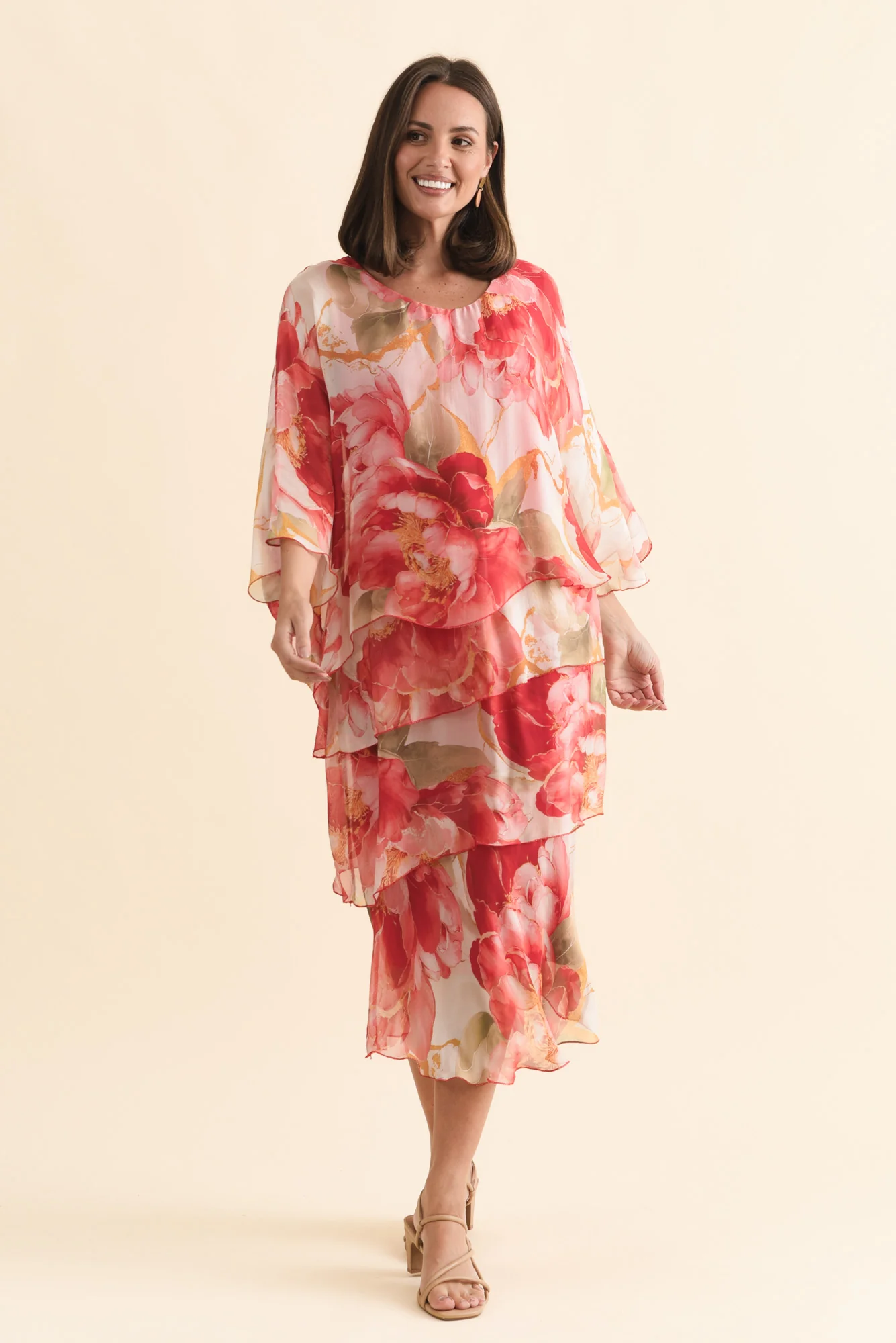 Jasmine Red Floral Silk Layer Dress - Image 2
