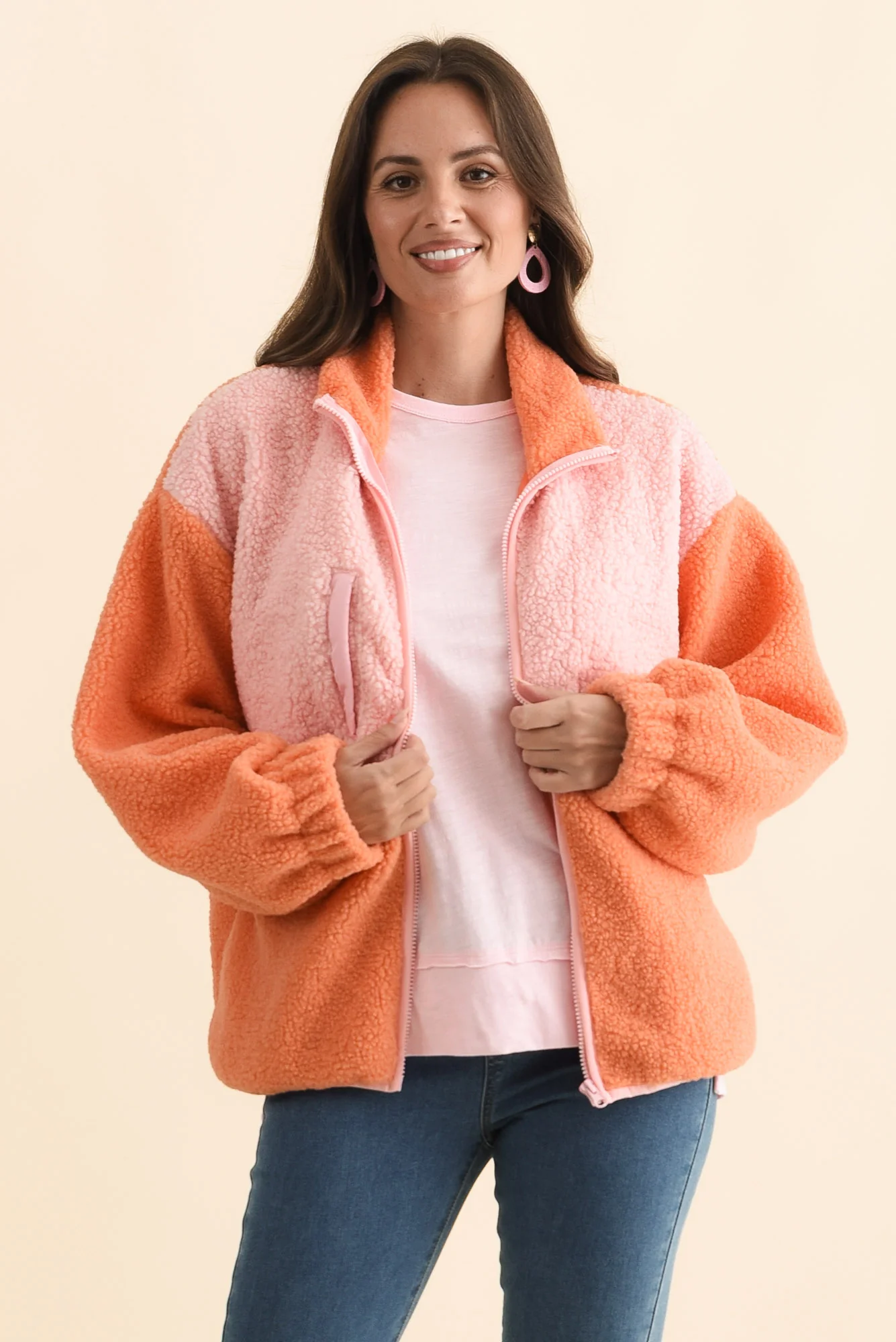 Jayne Orange Contrast Fleece Jacket