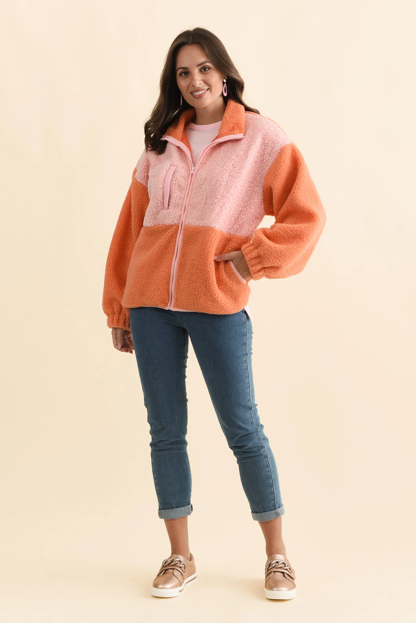 Jayne Orange Contrast Fleece Jacket - Image 6