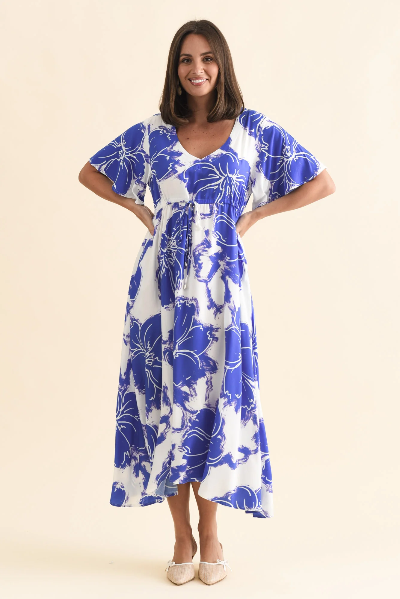 Jennifer Blue Floral Flutter Sleeve Dress - Image 3
