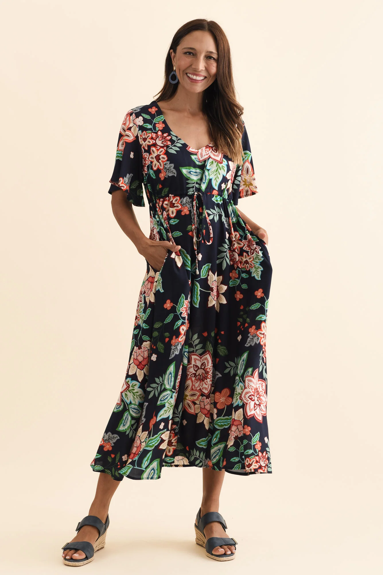 Jennifer Navy Floral Flutter Sleeve Dress - Image 7