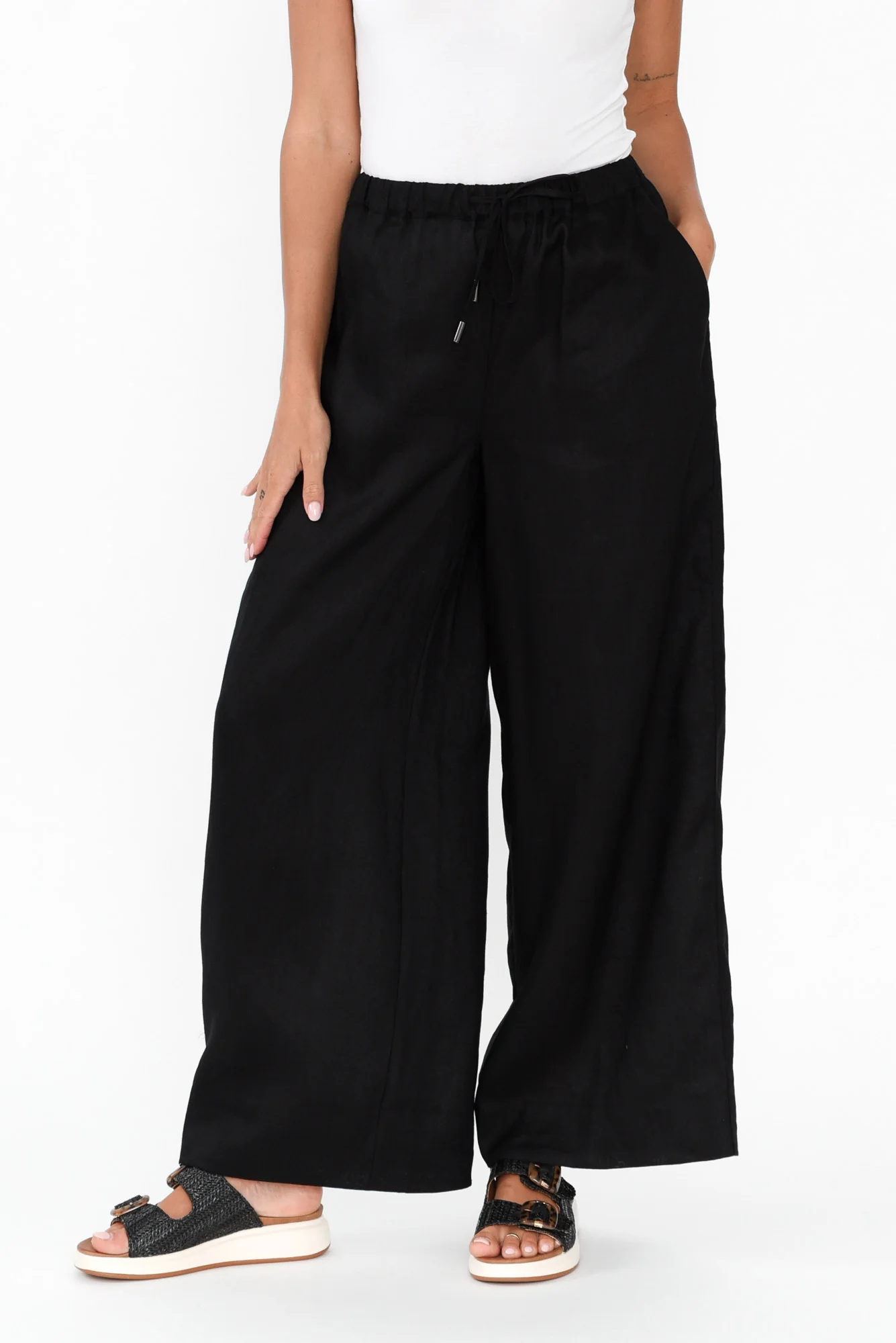 Jimmie Black Linen Tie Pants - Image 2