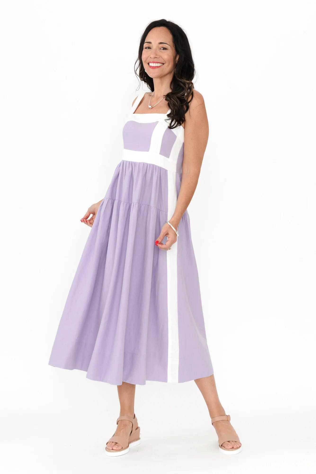 Jolie Purple Trim Cotton Blend Dress - Image 3