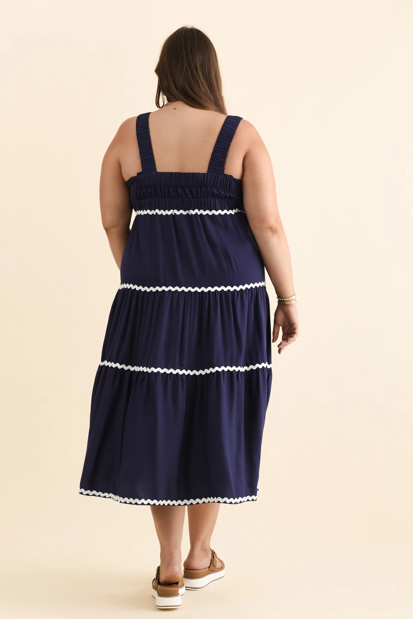 Josie Navy Contrast Tier Dress - Image 10