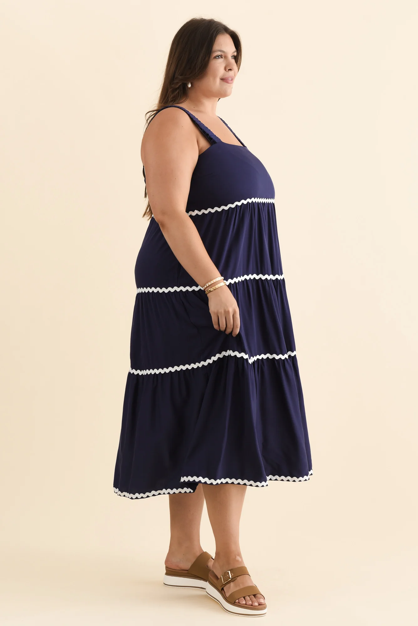 Josie Navy Contrast Tier Dress - Image 9