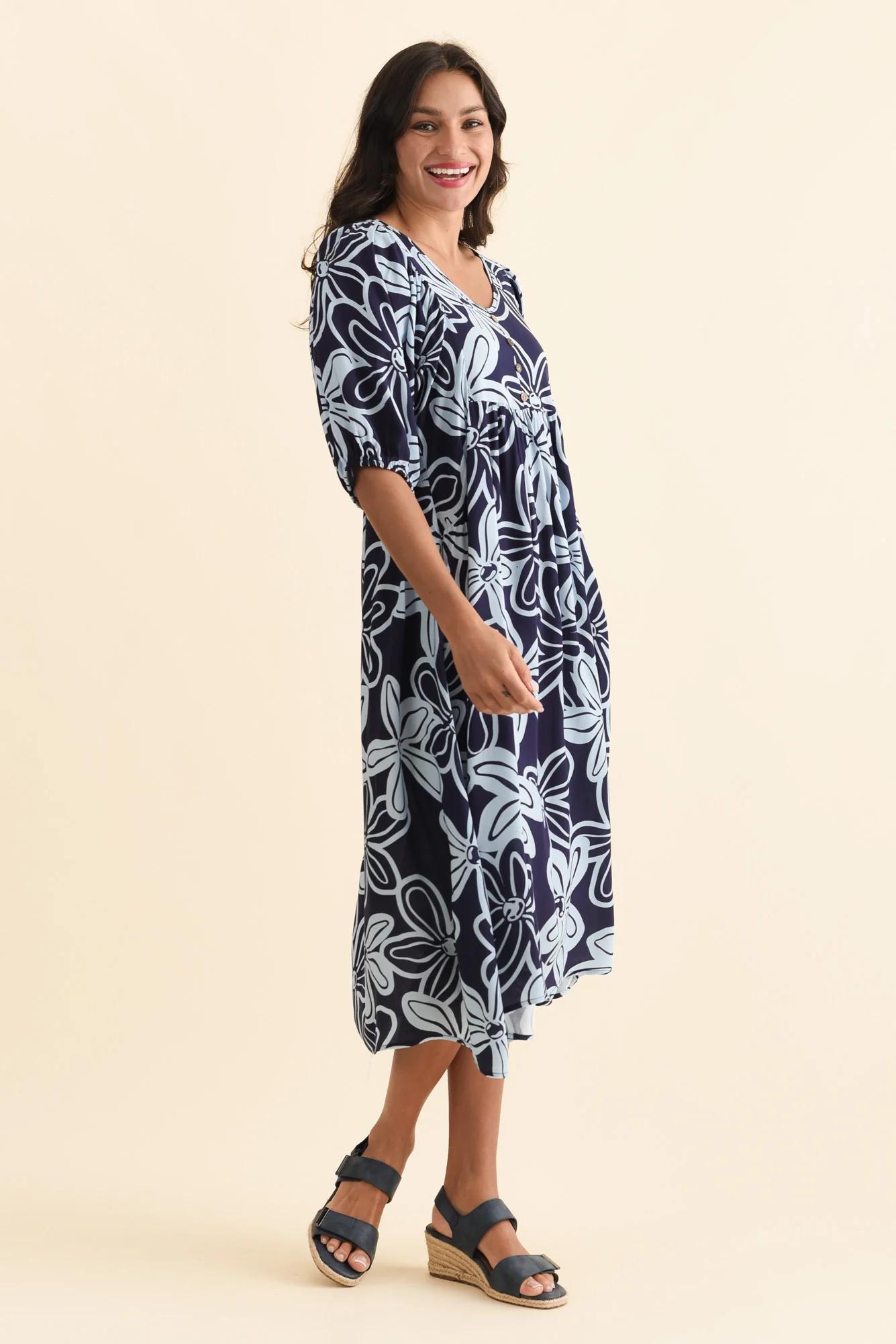 Kacey Navy Bloom Button Dress - Image 3
