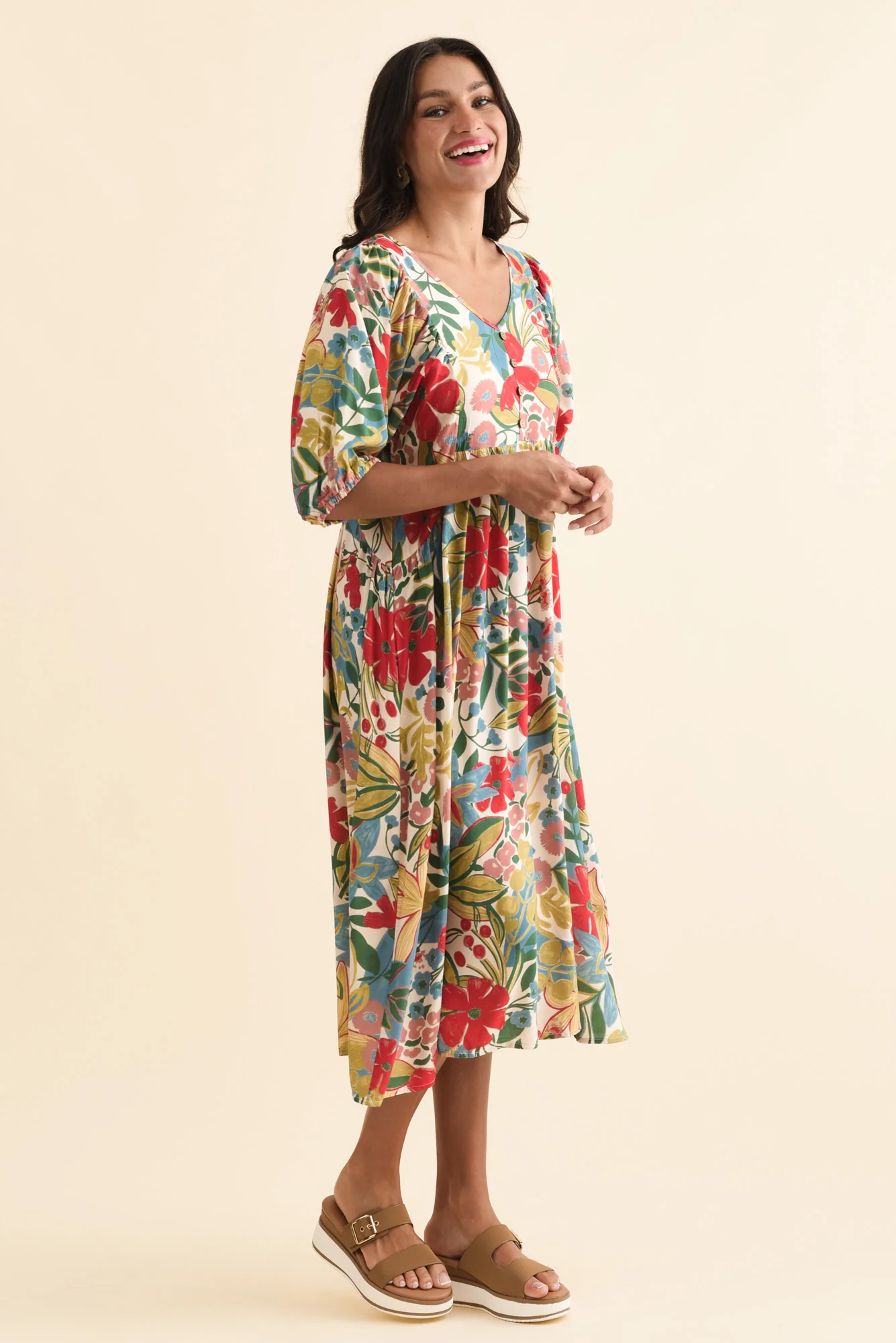 Kacey Red Floral Button Dress - Image 3