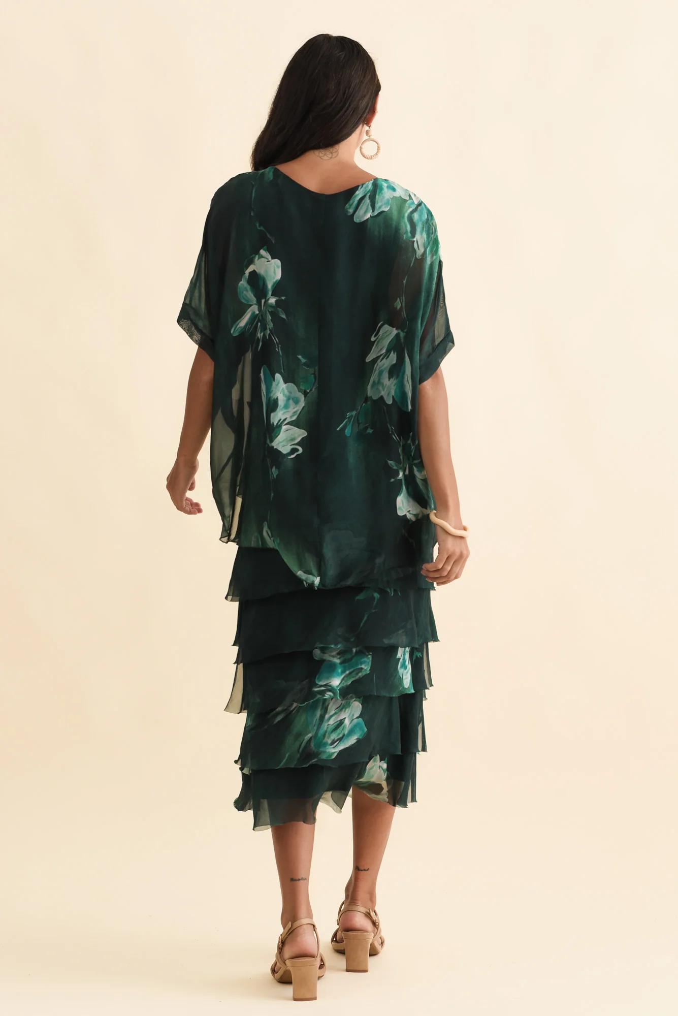 Katerina Emerald Floral Silk Overlay Maxi Dress - Image 4