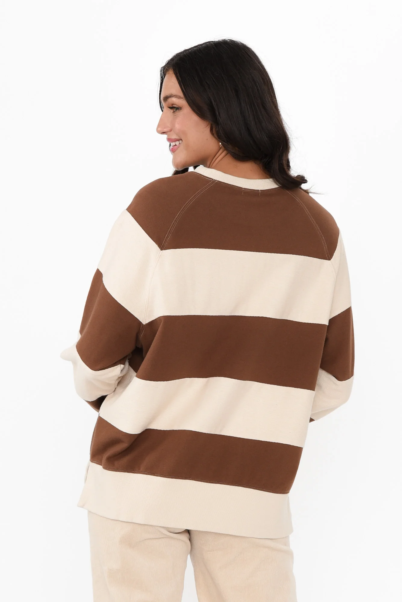 Katrin Mocha Stripe Cotton Crewneck Sweatshirt - Image 5