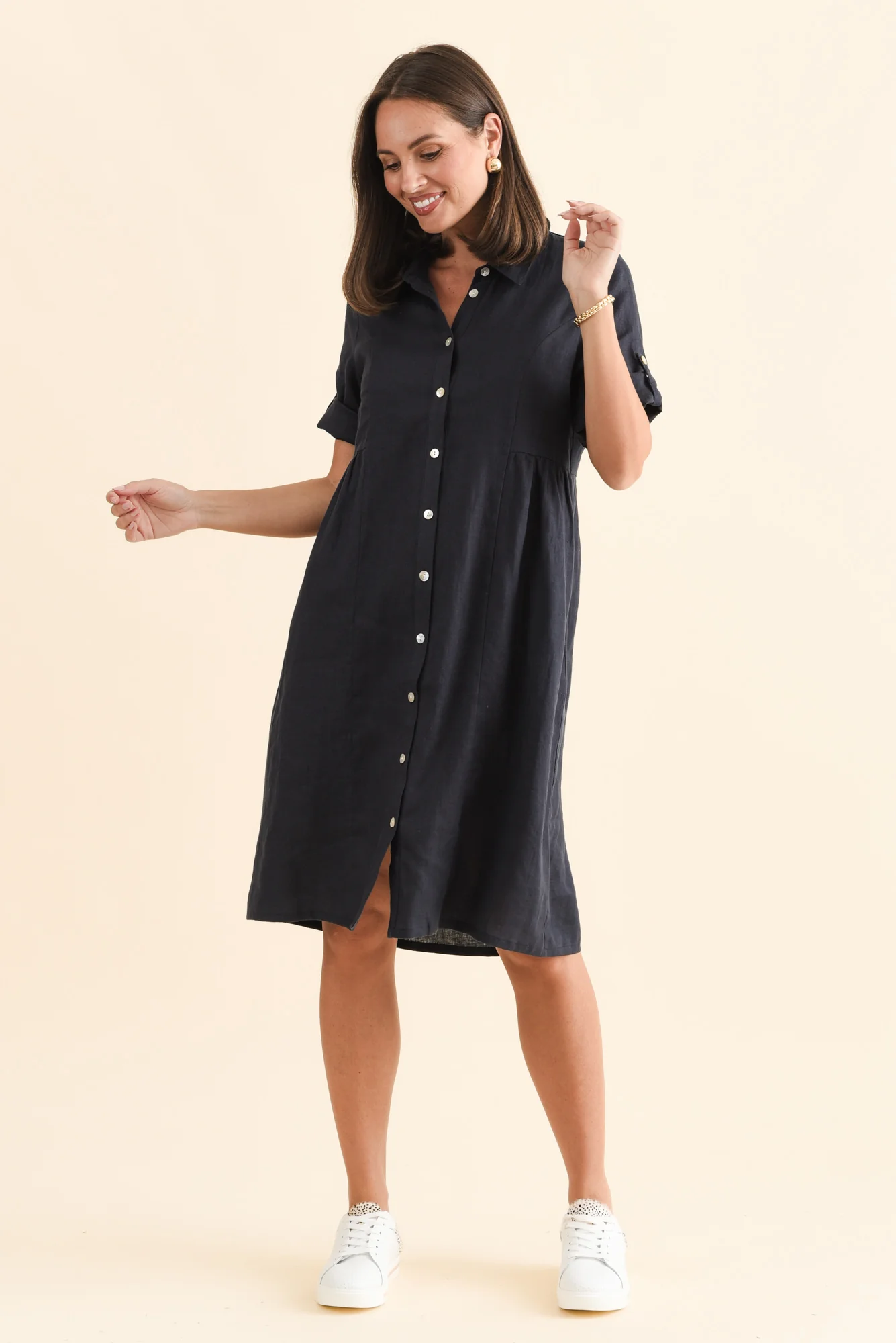 Katy Navy Linen Pocket Dress - Image 6