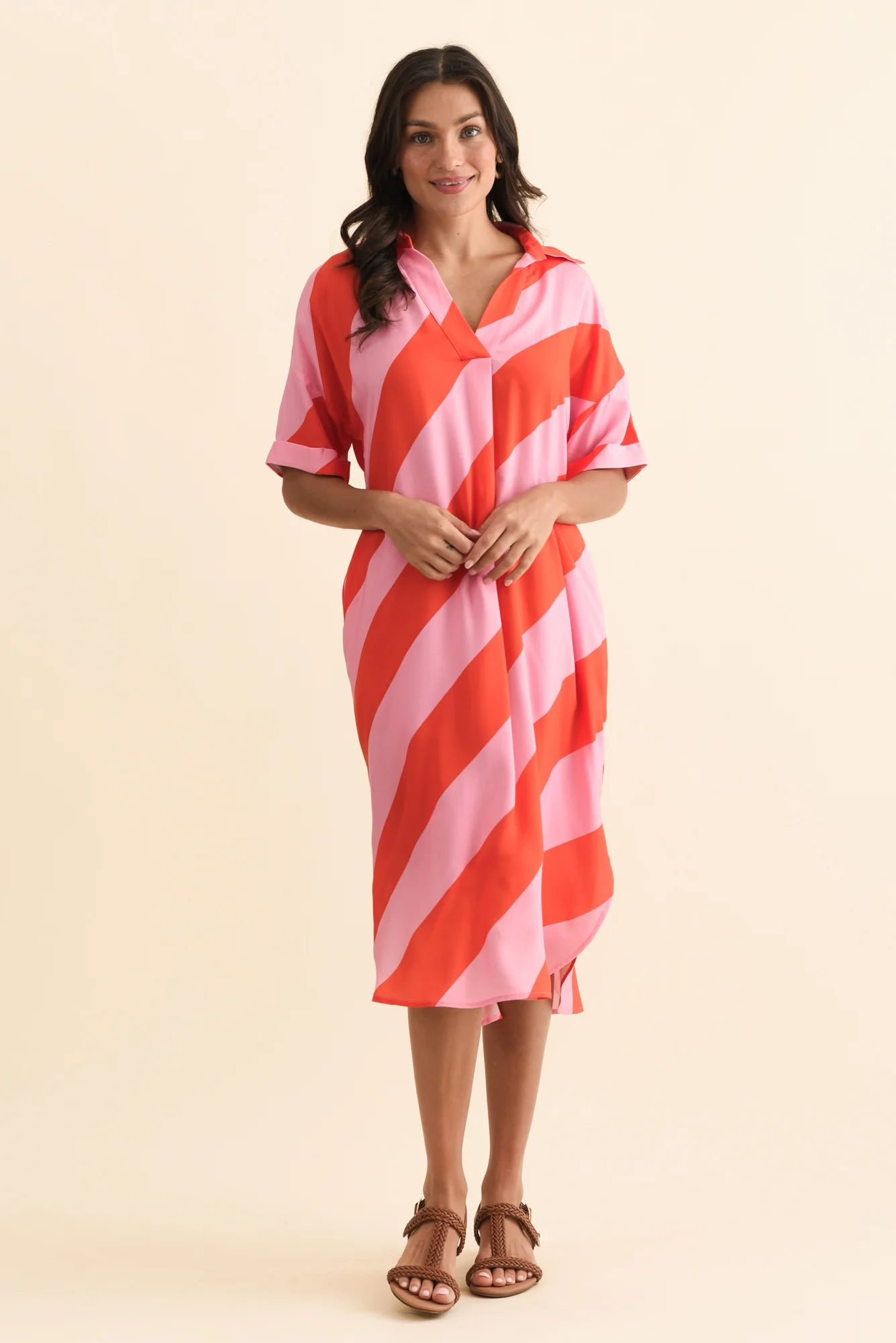 Kazi Pink Stripe Shirt Dress - Image 7