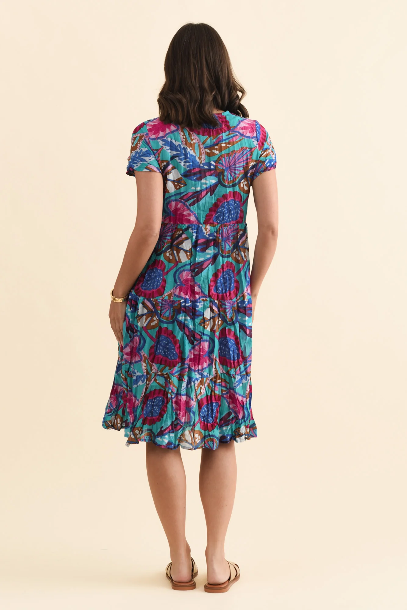 Lania Cobalt Tropical Crinkle Cotton Dress - Image 4