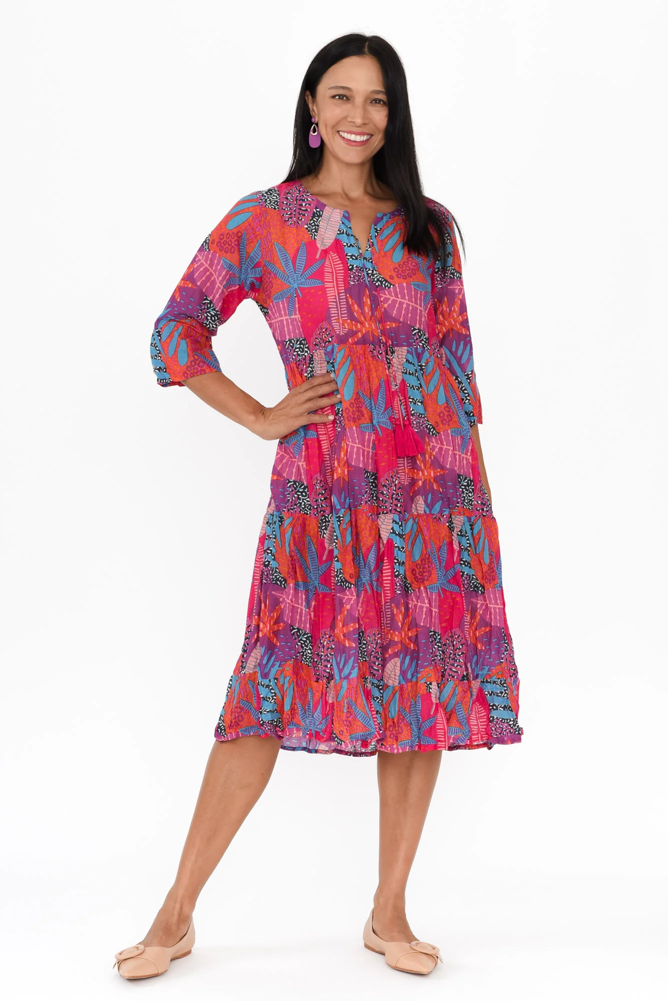 Milana Magenta Floral Crinkle Cotton Dress