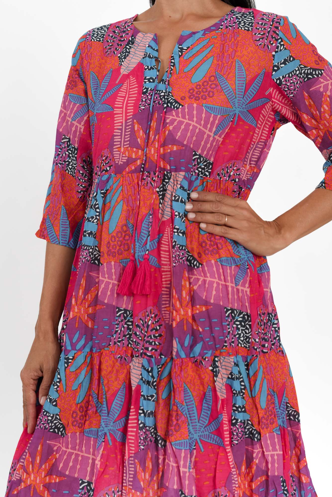 Milana Magenta Floral Crinkle Cotton Dress - Image 6