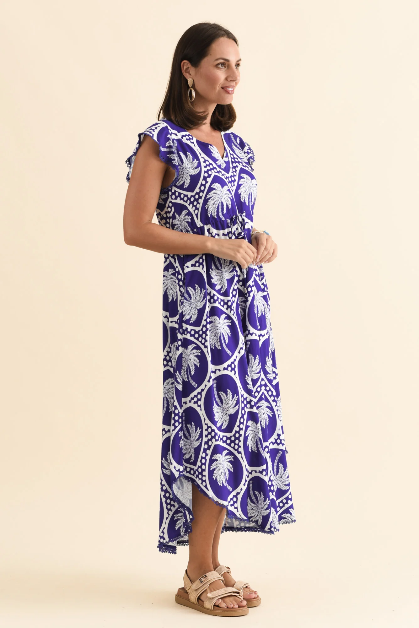 Libby Blue Palm Midi Dress - Image 3
