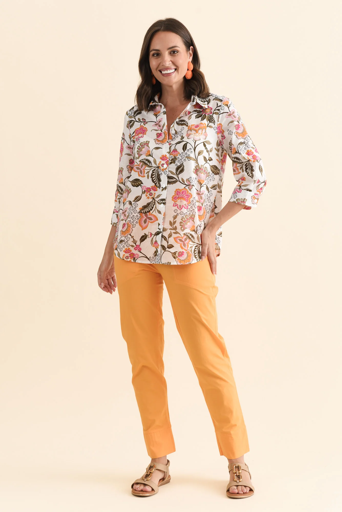 Lilah White Garden Cotton 3/4 Sleeved Shirt - Image 6