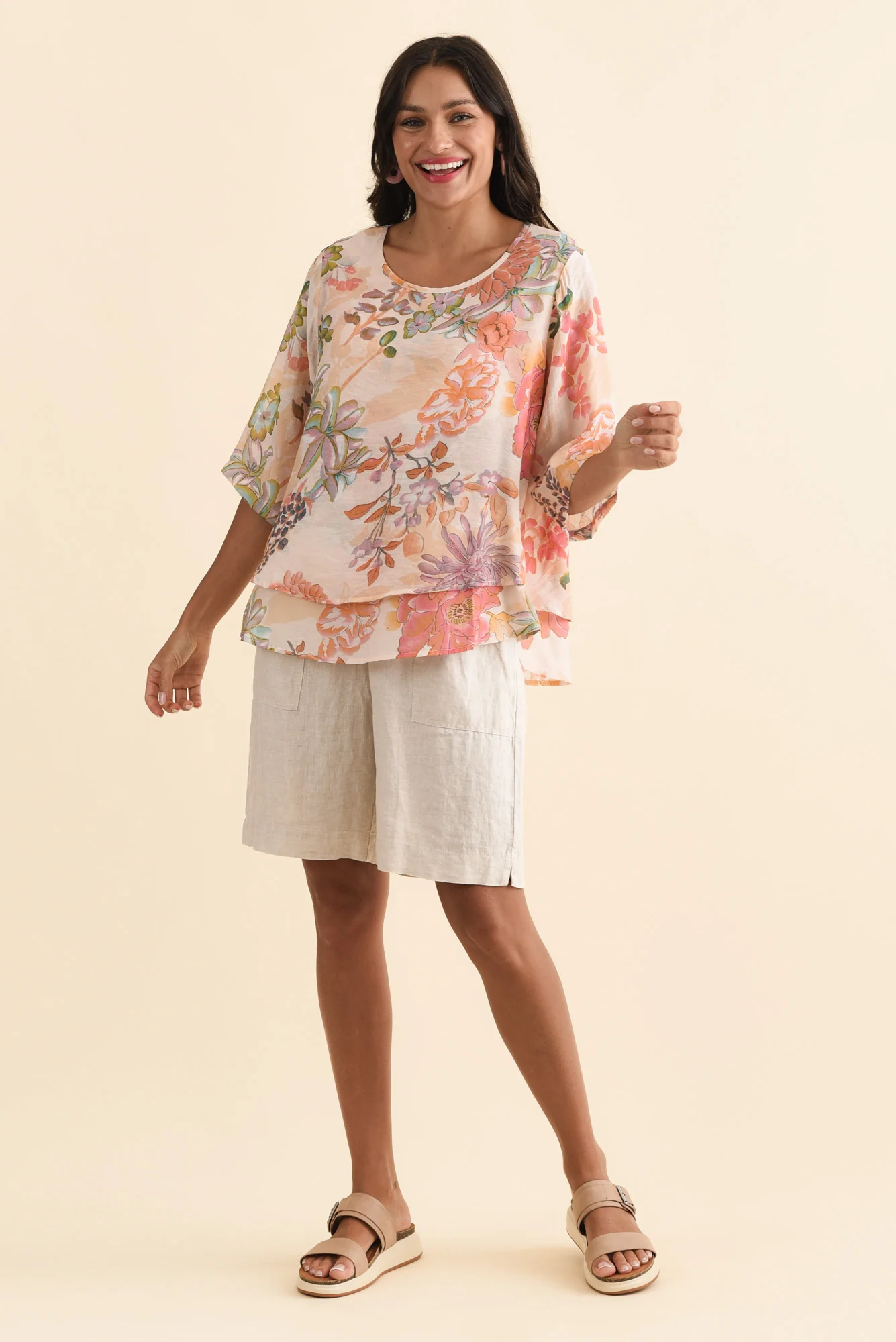 Liora Peach Floral Layered Top - Image 2