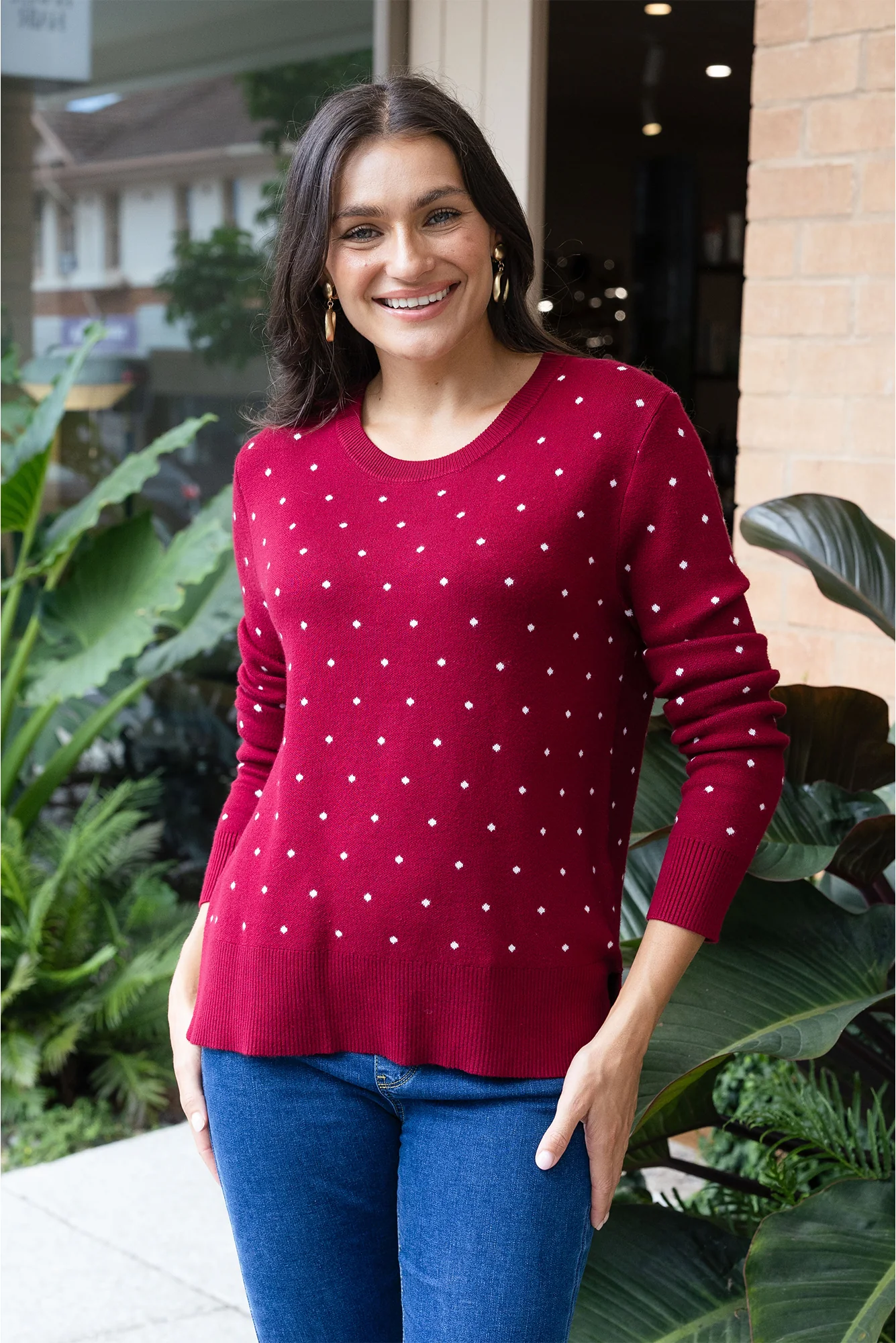 Louis Burgundy Spot Knit Sweater