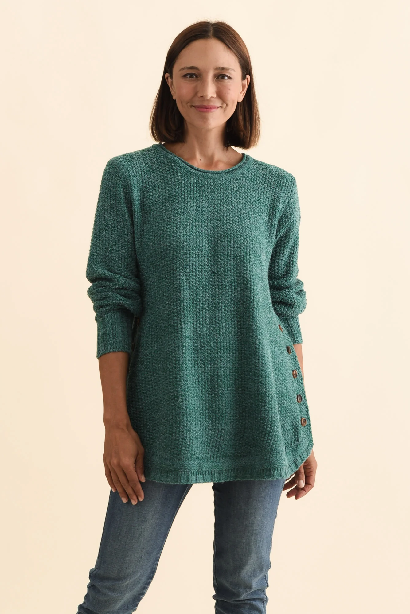 Lucas Teal Knit Button Jumper