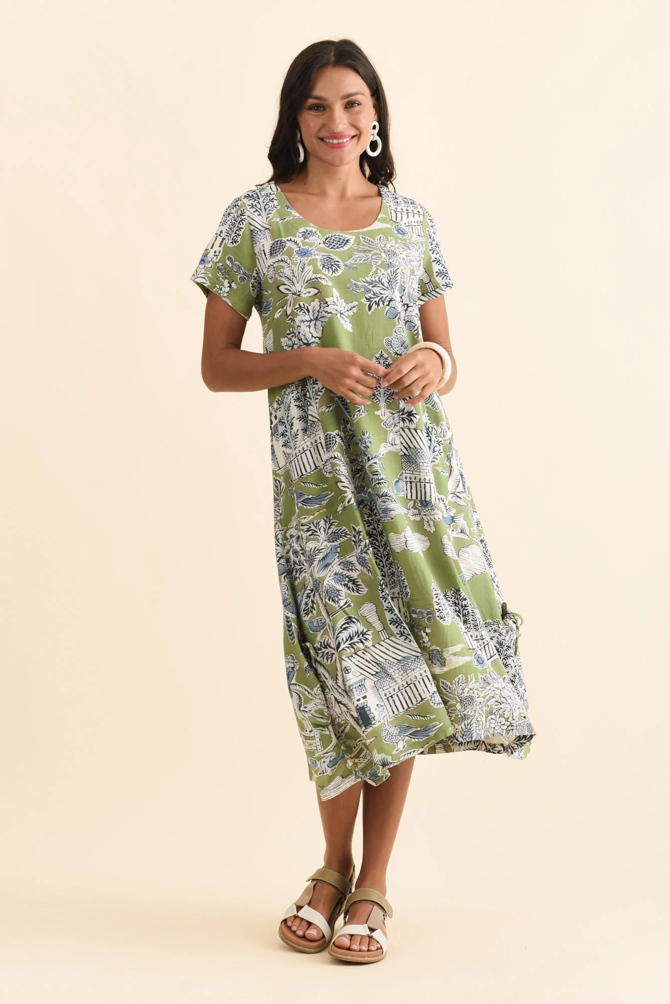 Lula Green Garden Linen Cotton Dress - Image 3