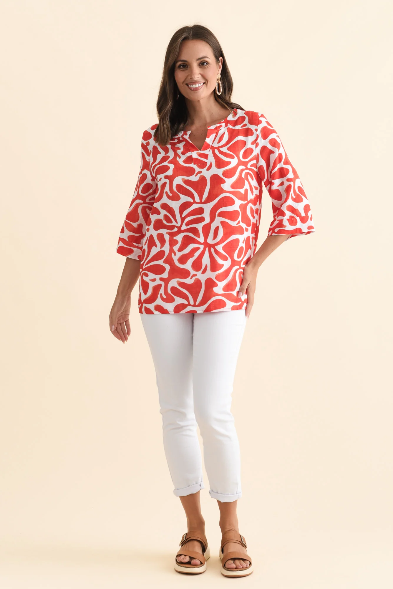 Maddox Red Splash Cotton Blend Top - Image 6