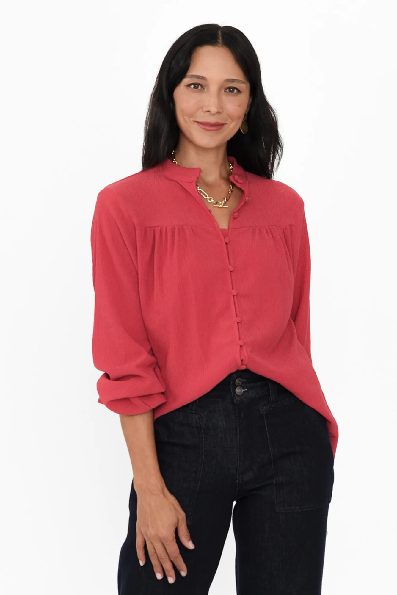 Marie Red Button Blouse - Image 2