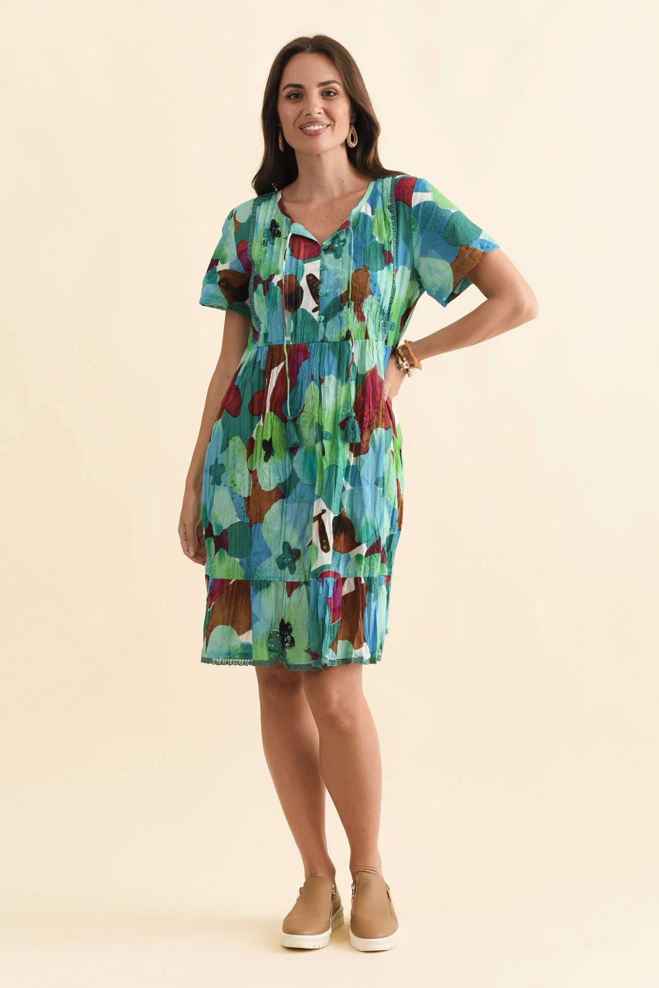 Marisol Teal Flower Crinkle Cotton Dress - Image 2