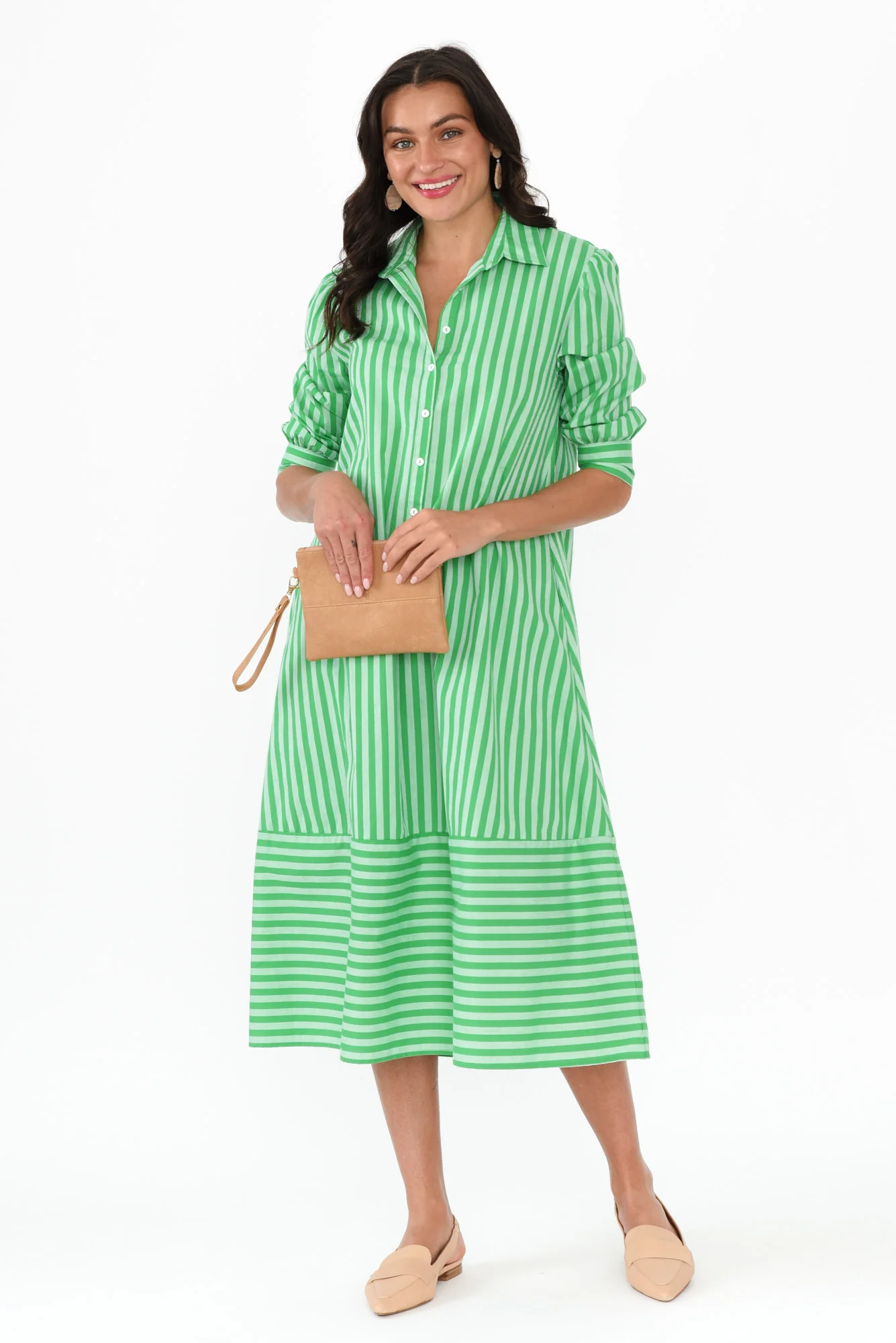 Martha Green Stripe Cotton Dress - Image 2