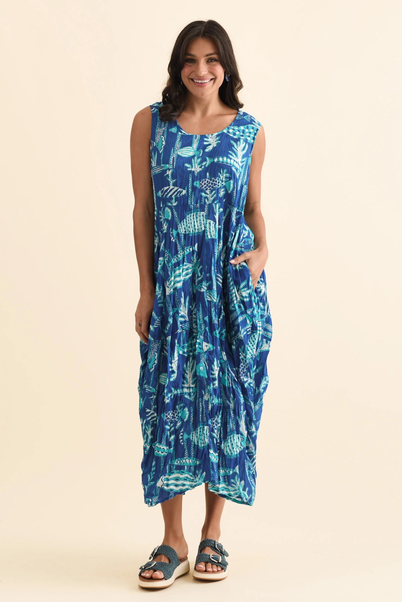 Mason Cobalt Sea Cotton Pocket Dress - Image 6